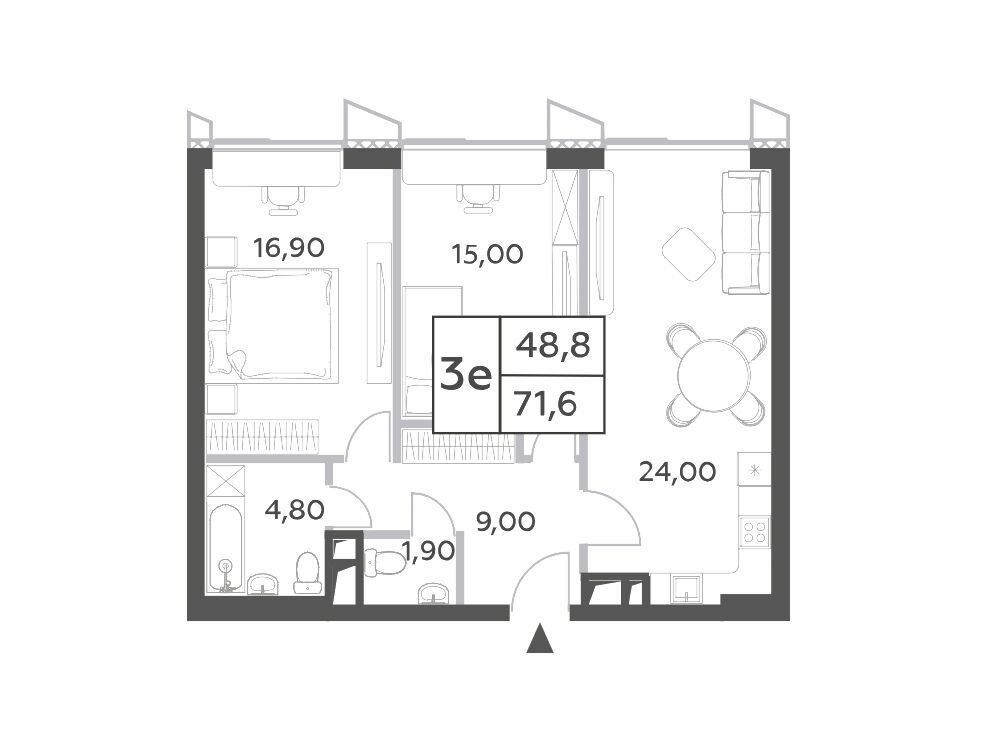 Планировка: 3-комн. квартира 73.10 м² в новостройке Вилл Тауэрс