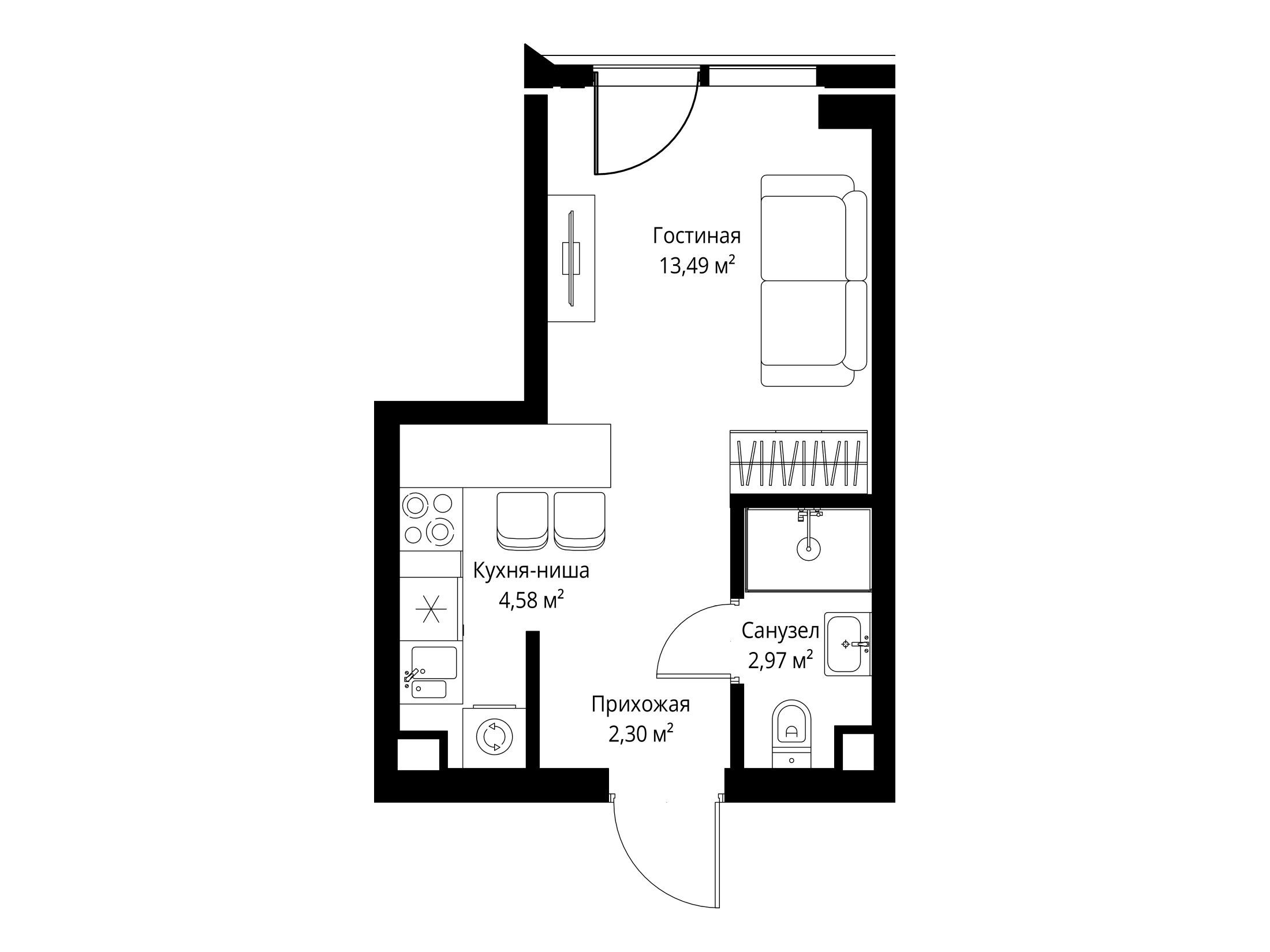 Планировка: Студия 23.34 м² в новостройке ЖК Джойс
