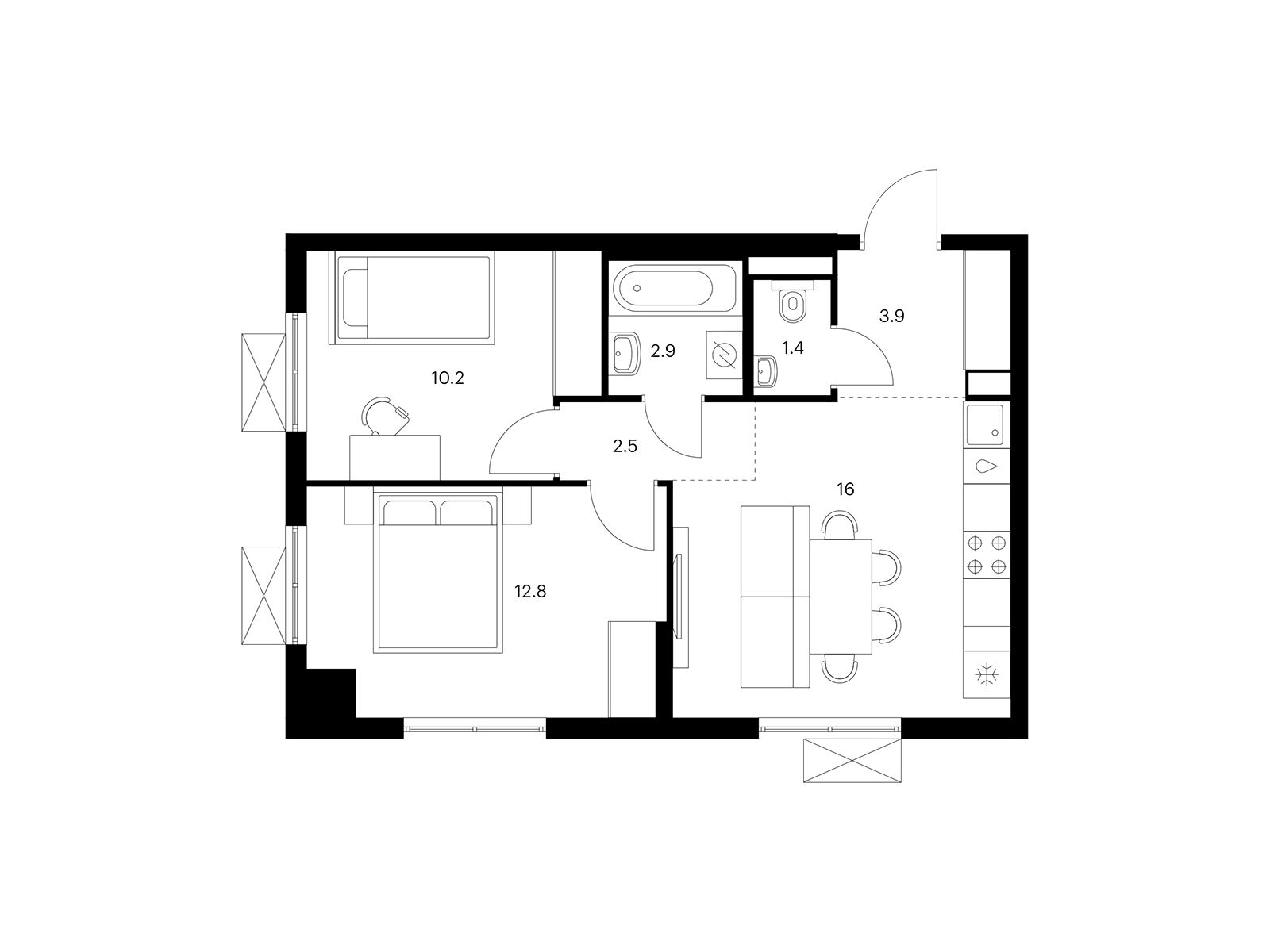 Планировка: 2-комн. квартира 49.70 м² в новостройке Волжский парк