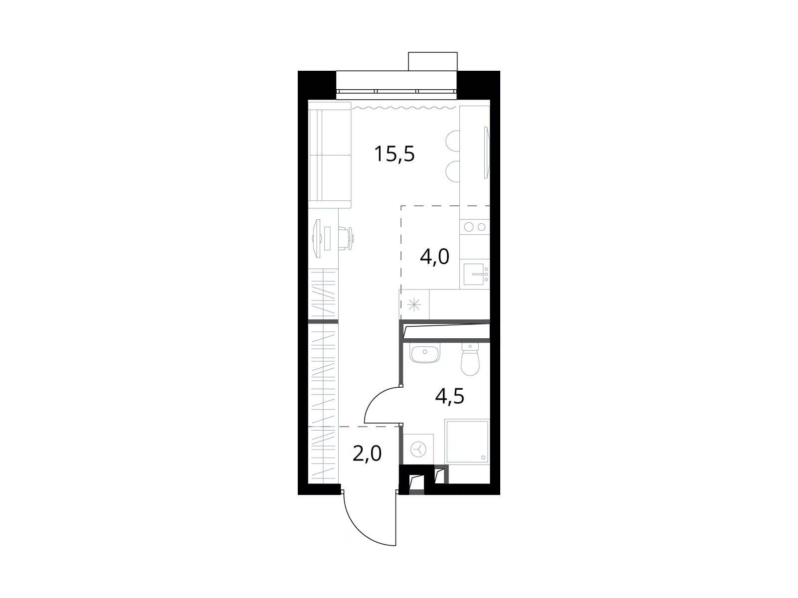 Планировка: Студия 26.00 м² в новостройке 1-й Саларьевский