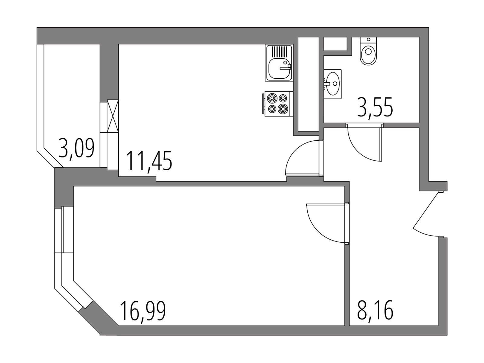 Планировка: 1-комн. квартира 41.70 м² в новостройке Внуково Парк