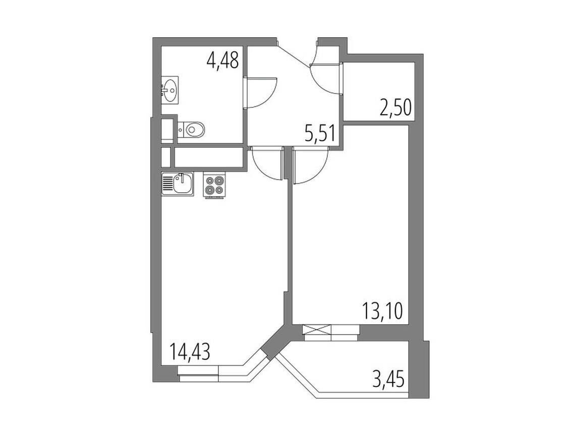 Планировка: 2-комн. квартира 41.75 м² в новостройке Внуково Парк