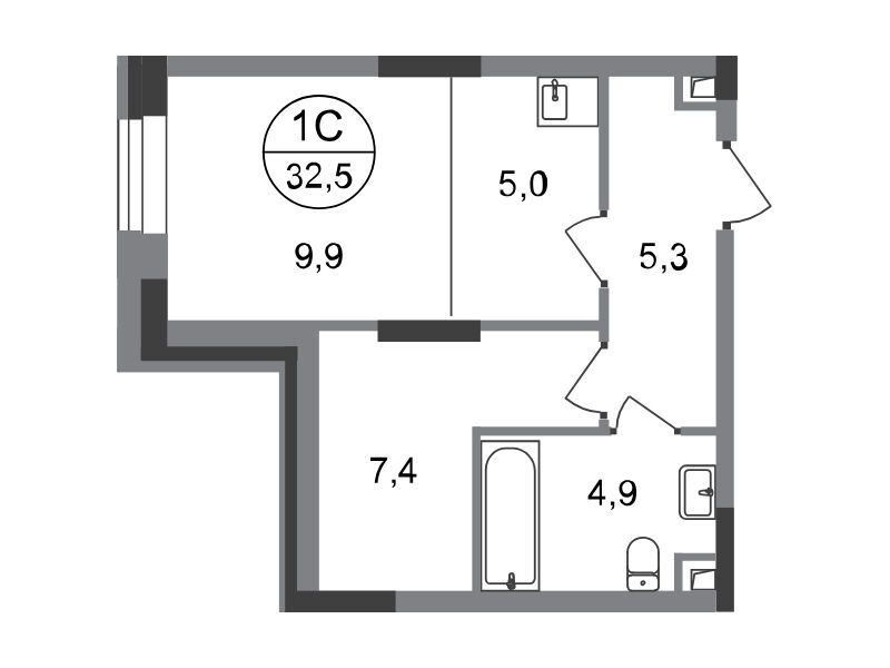 Планировка: Студия 32.50 м² в новостройке Первый Московский