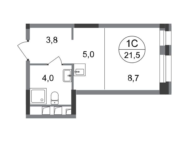 Планировка: Студия 21.50 м² в новостройке Первый Московский