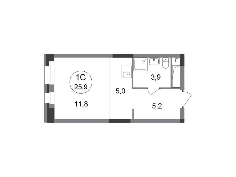 Планировка: Студия 25.90 м² в новостройке Первый Московский