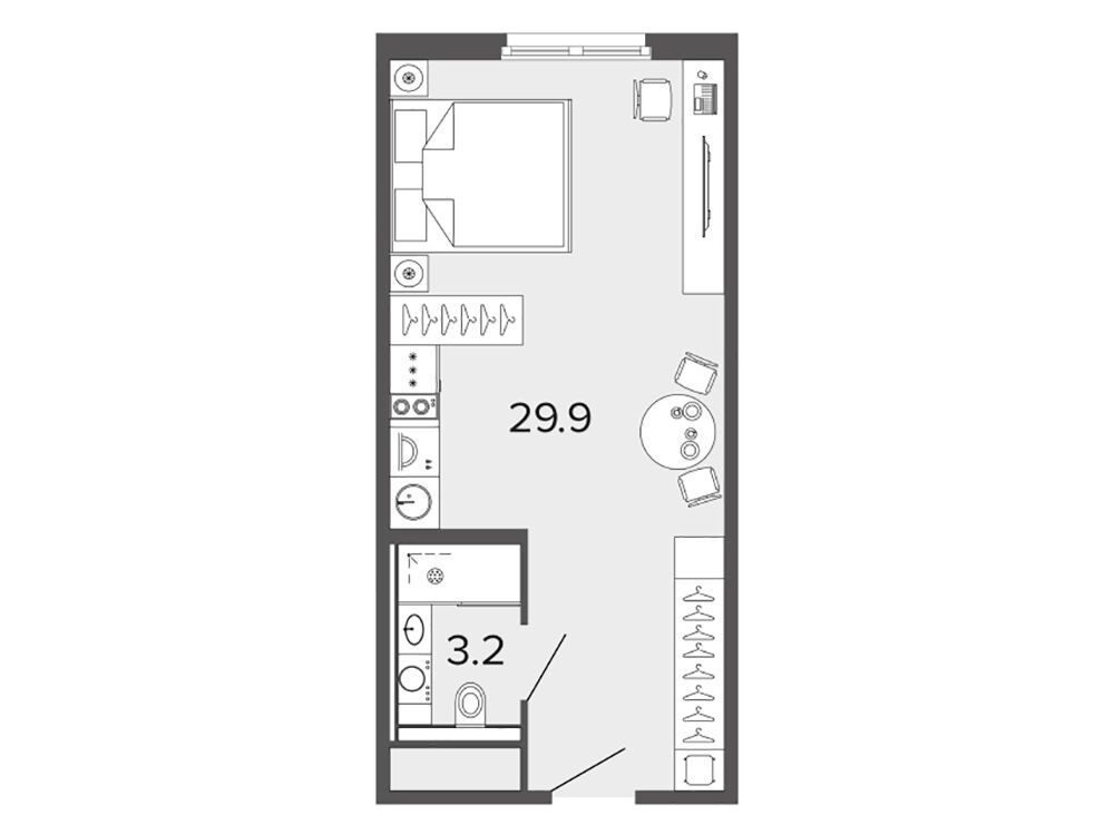 Планировка: Студия 33.10 м² в новостройке Артстудио Московский