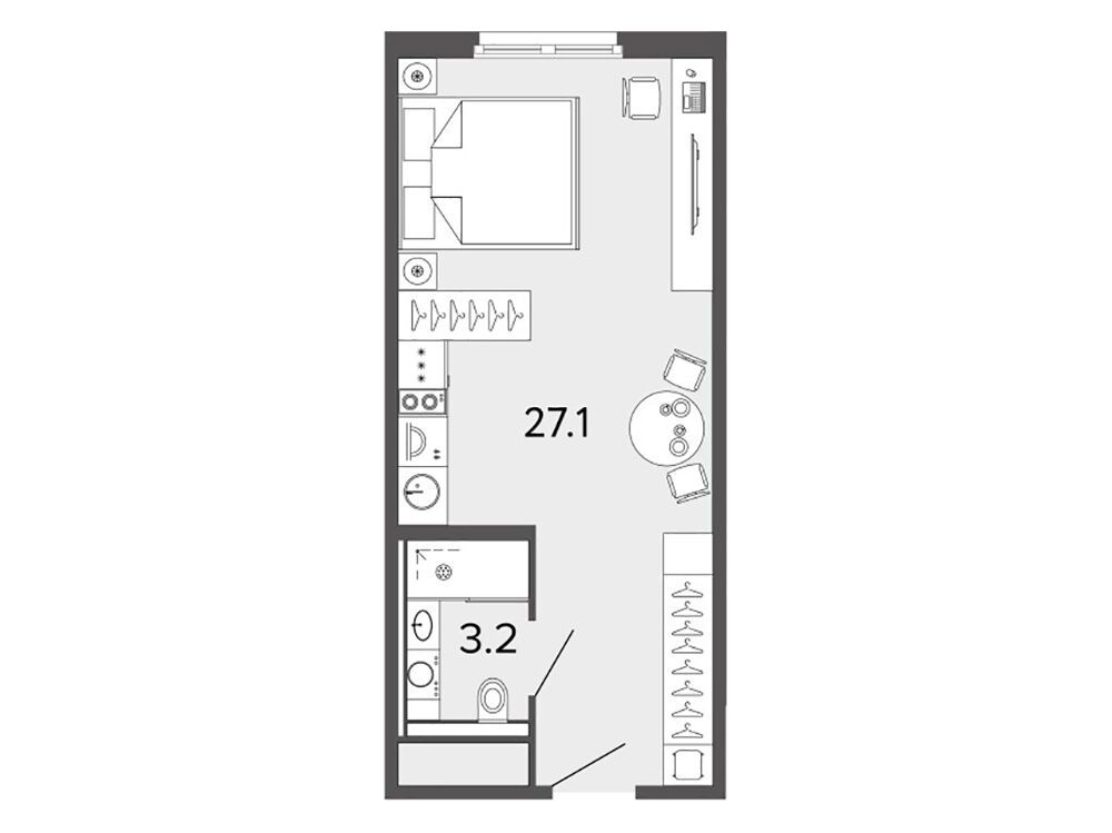 Планировка: Студия 30.30 м² в новостройке Артстудио Московский