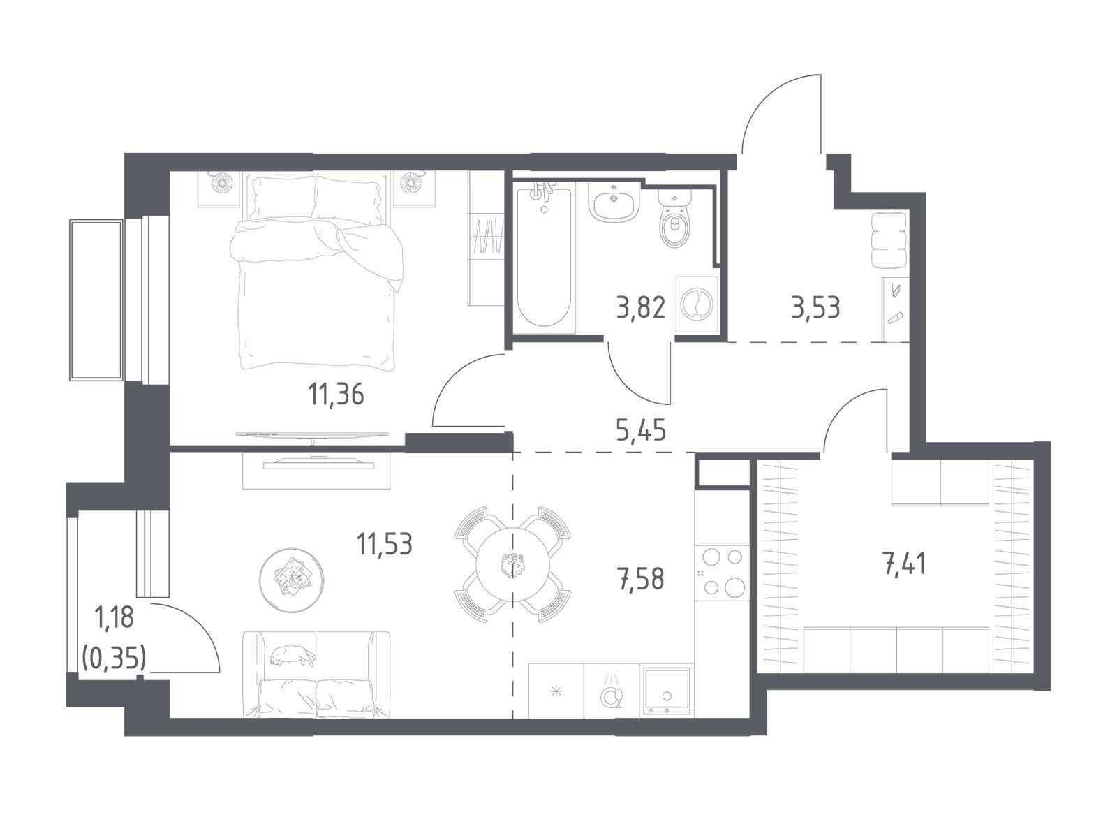 Планировка: 1-комн. квартира 51.03 м² в новостройке Долина Яузы