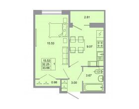 Планировка: 1-комн. квартира 33.00 м² в новостройке ЖК Стороны света