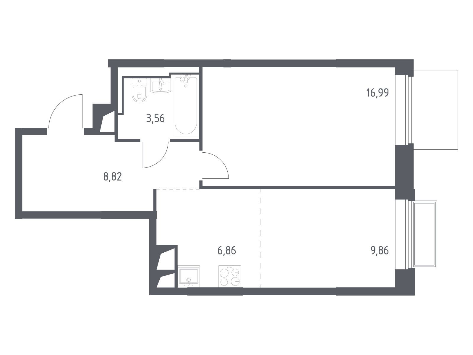 Планировка: 1-комн. квартира 46.40 м² в новостройке Долина Яузы