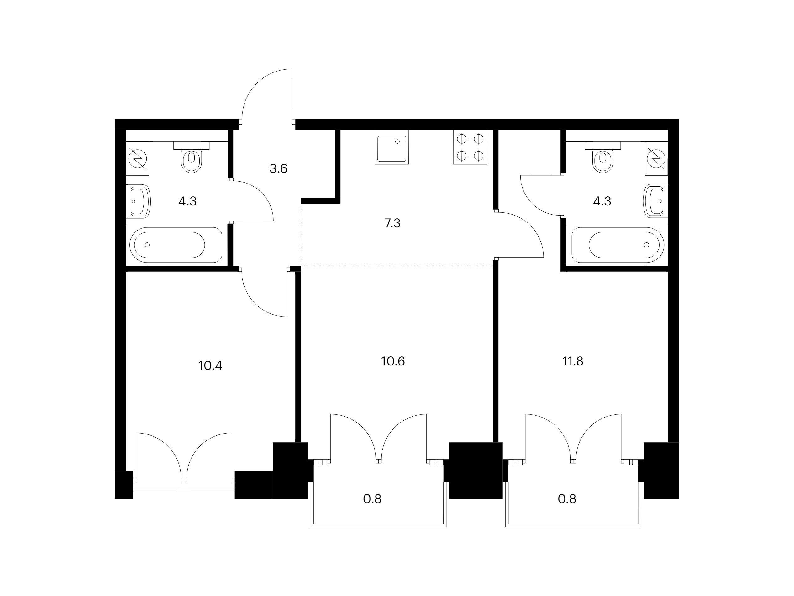 Планировка: 2-комн. квартира 53.90 м² в новостройке Лермонтовский 54