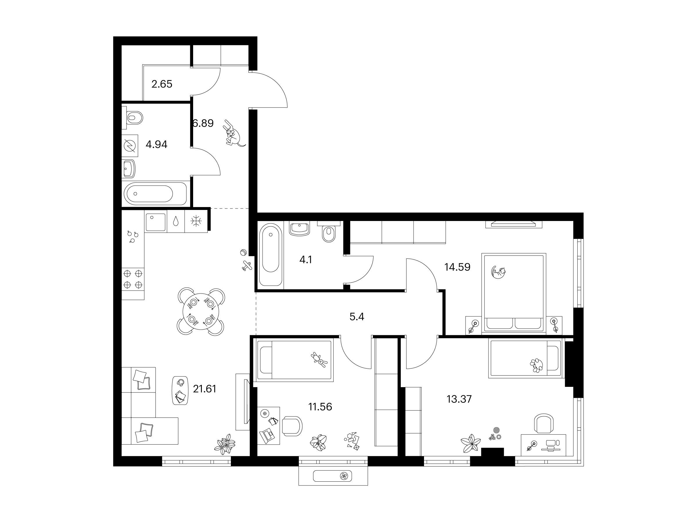 Планировка: 3-комн. квартира 85.11 м² в новостройке Таллинский парк