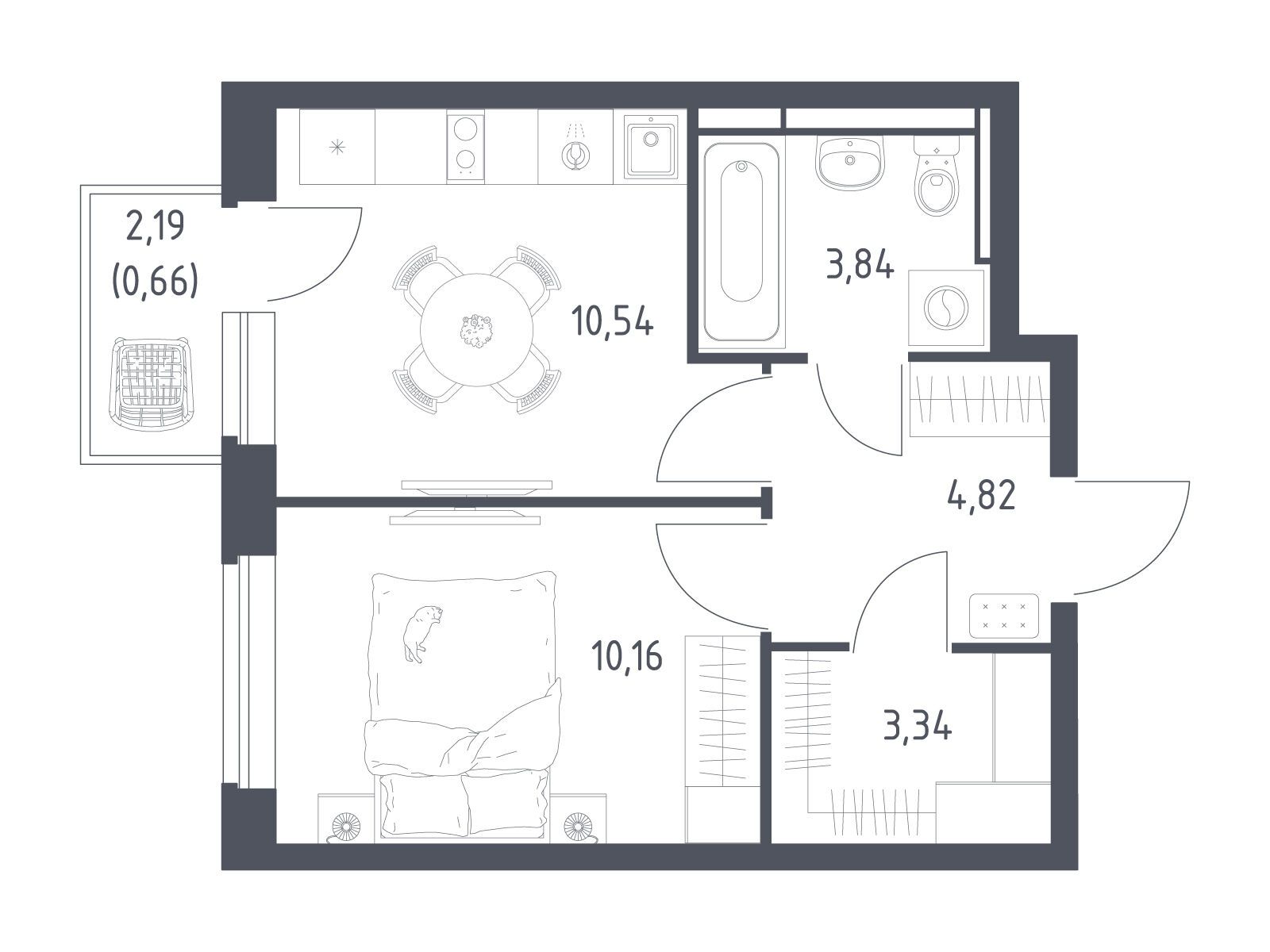 Планировка: 1-комн. квартира 33.36 м² в новостройке ЖК Новое Видное