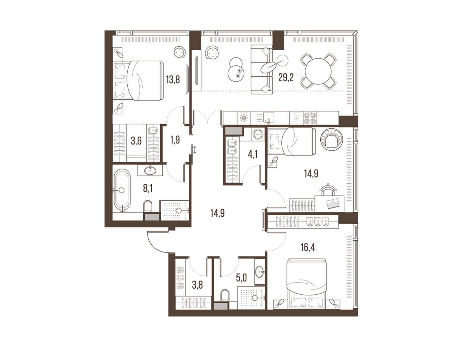 Планировка: 4-комн. квартира 115.70 м² в новостройке Хай Лайф