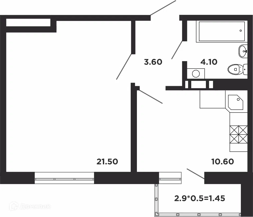 Планировка: 1-комн. квартира 41.40 м² в новостройке Красная площадь