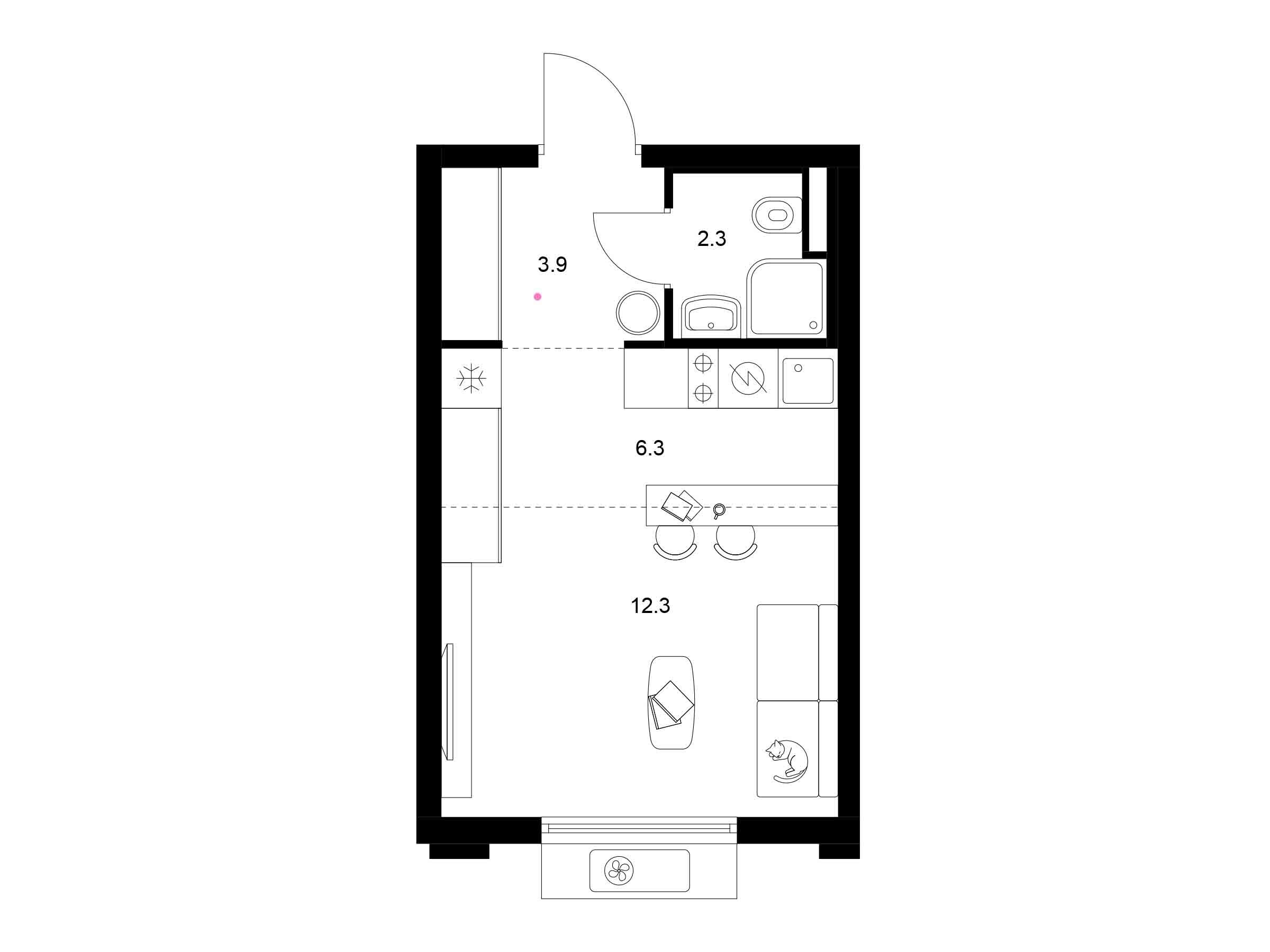 Планировка: Студия 24.80 м² в новостройке Белая Дача парк