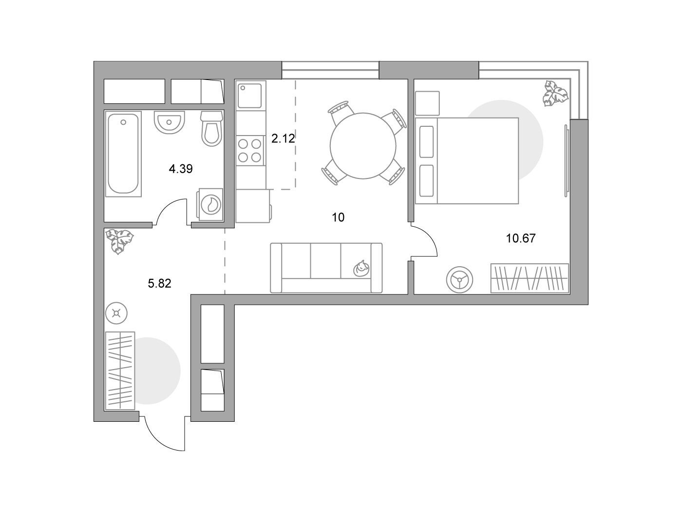 Планировка: 2-комн. квартира 33.00 м² в новостройке Аникеевский