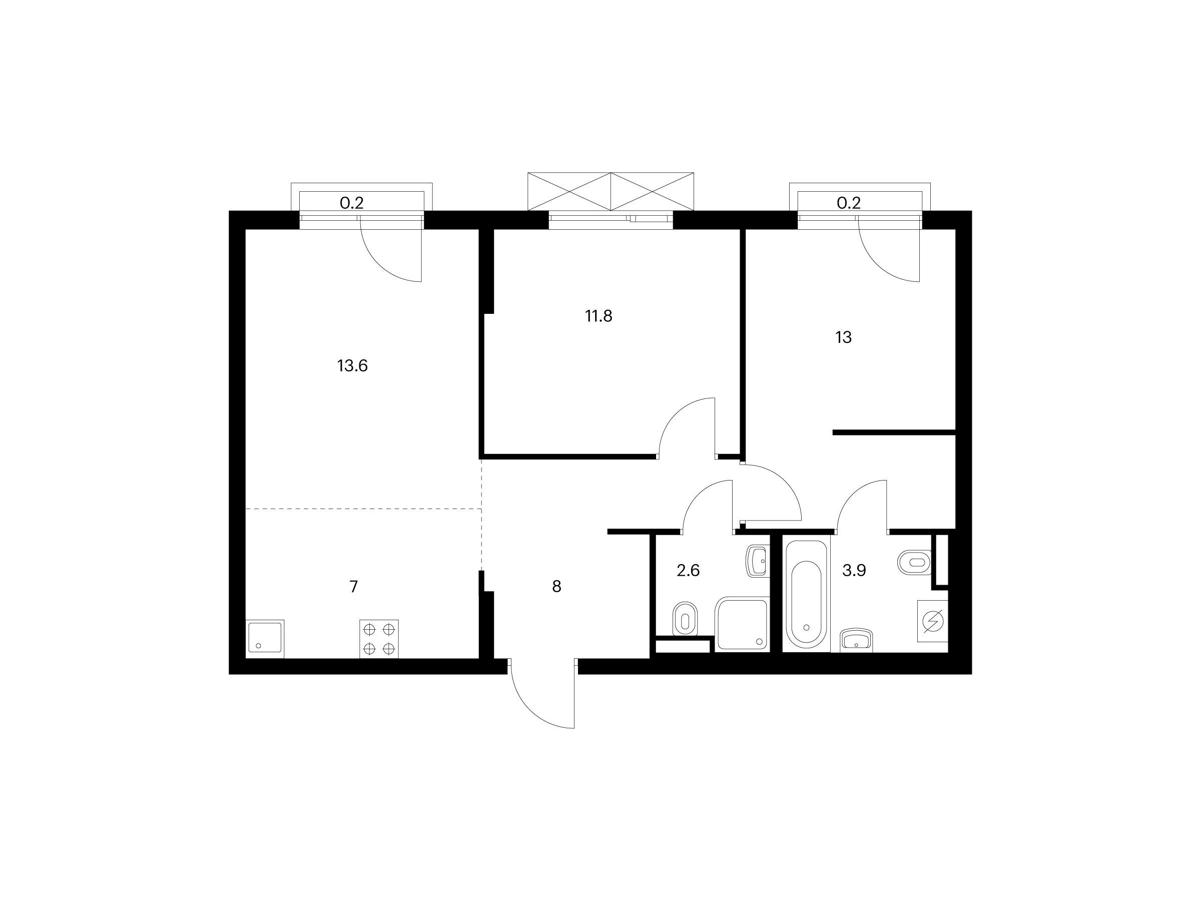 Планировка: 2-комн. квартира 60.30 м² в новостройке Яуза парк