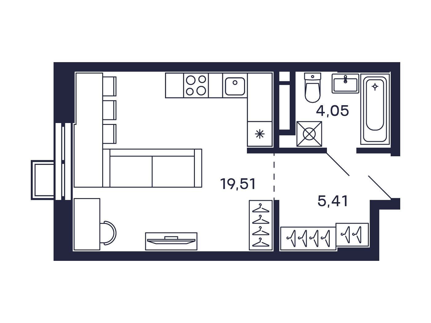 Планировка: Студия 29.84 м² в новостройке ЖК Тетрис