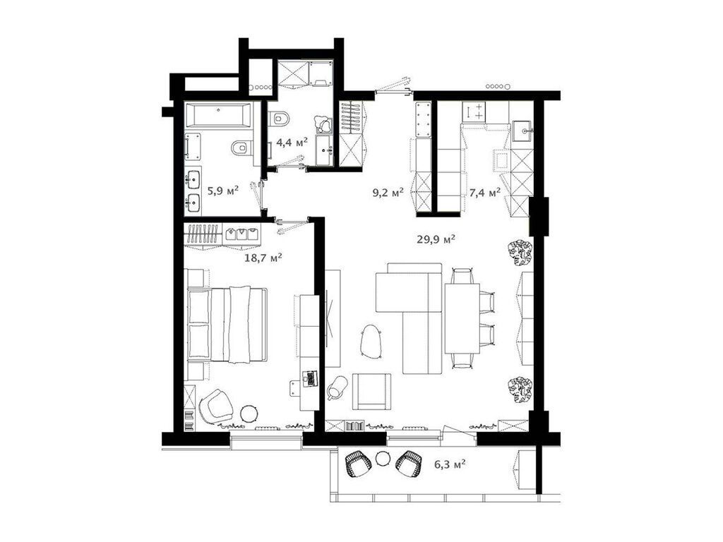 Планировка: 4-комн. квартира 80.30 м² в новостройке ЖК Ривер Хаус