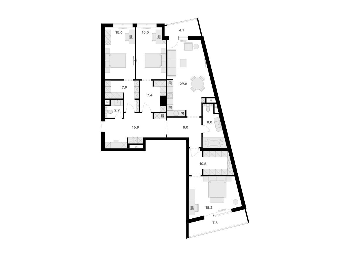 Планировка: 4-комн. квартира 151.60 м² в новостройке ЖК Ривер Хаус
