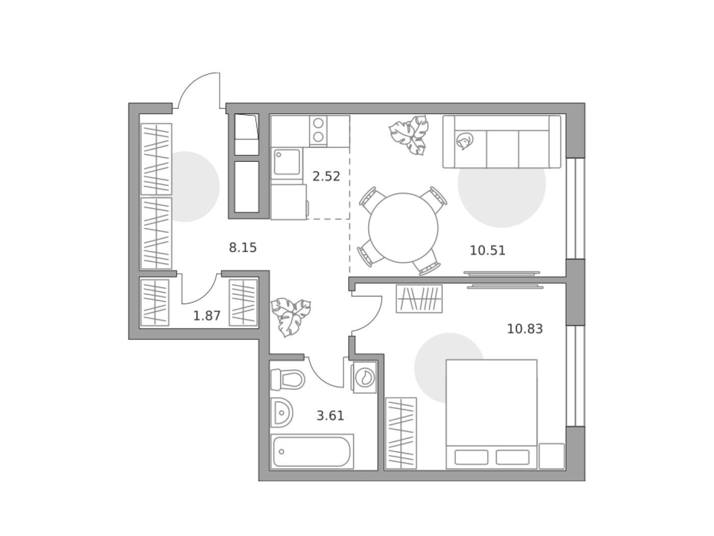 Планировка: 2-комн. квартира 37.49 м² в новостройке Аникеевский