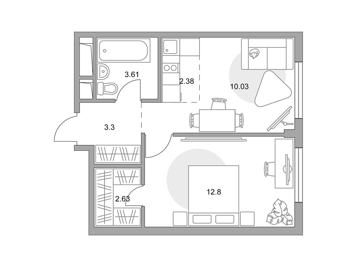 Планировка: 2-комн. квартира 34.75 м² в новостройке ЖК Аникеевский