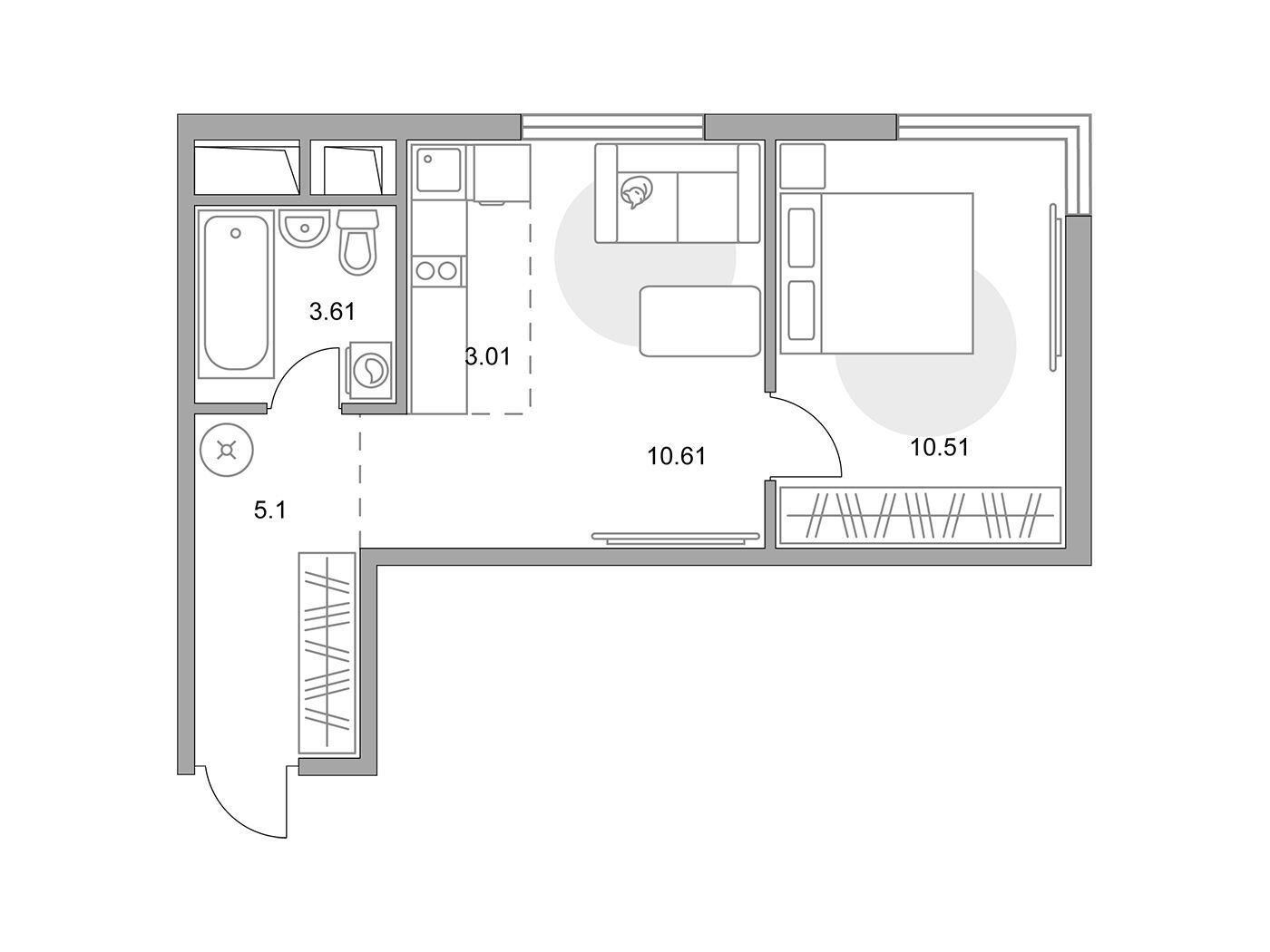 Планировка: 2-комн. квартира 32.84 м² в новостройке ЖК Аникеевский