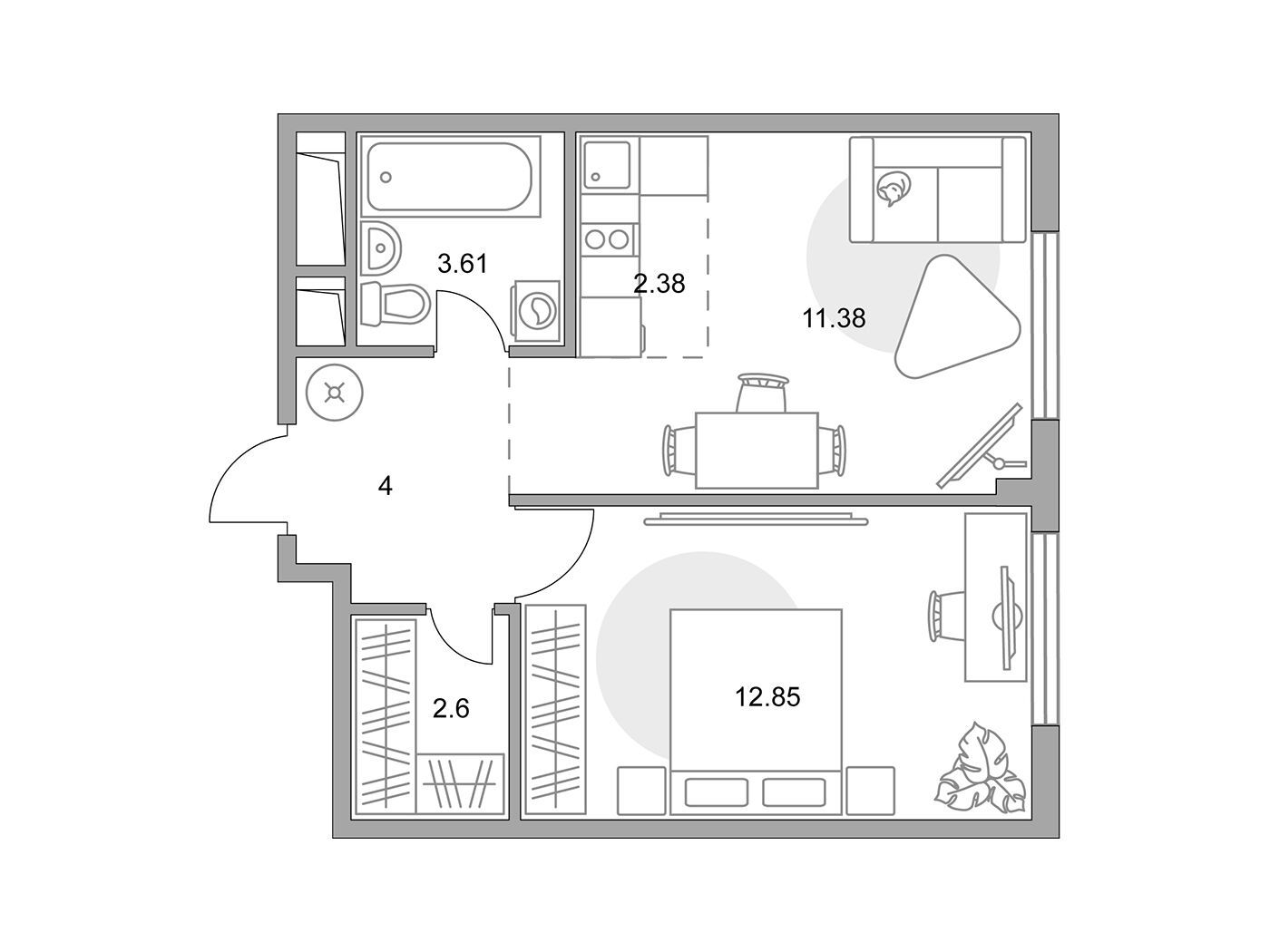 Планировка: 2-комн. квартира 36.82 м² в новостройке ЖК Аникеевский