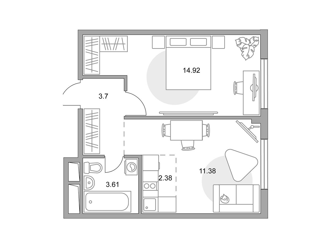 Планировка: 2-комн. квартира 35.99 м² в новостройке ЖК Аникеевский
