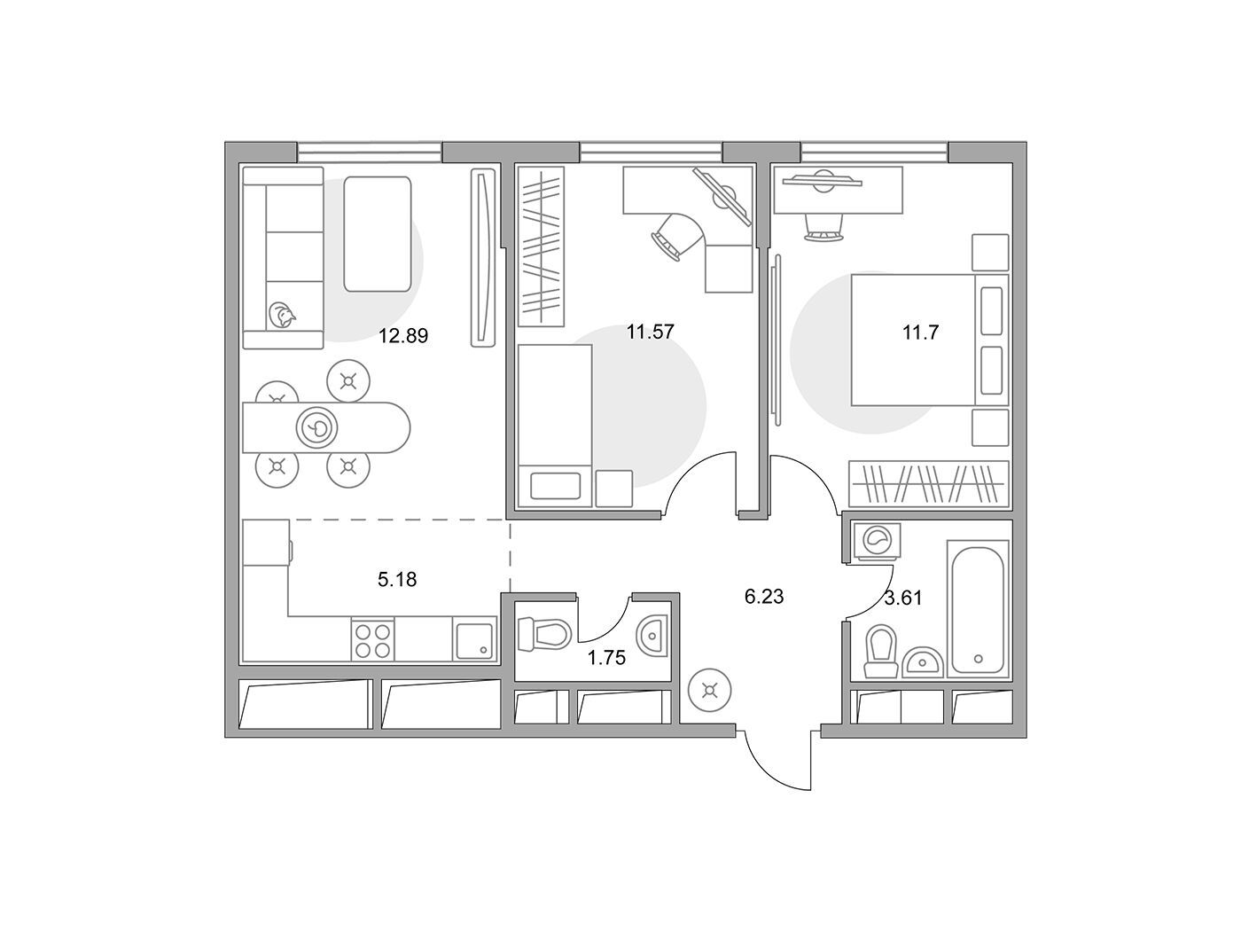 Планировка: 3-комн. квартира 52.93 м² в новостройке ЖК Аникеевский