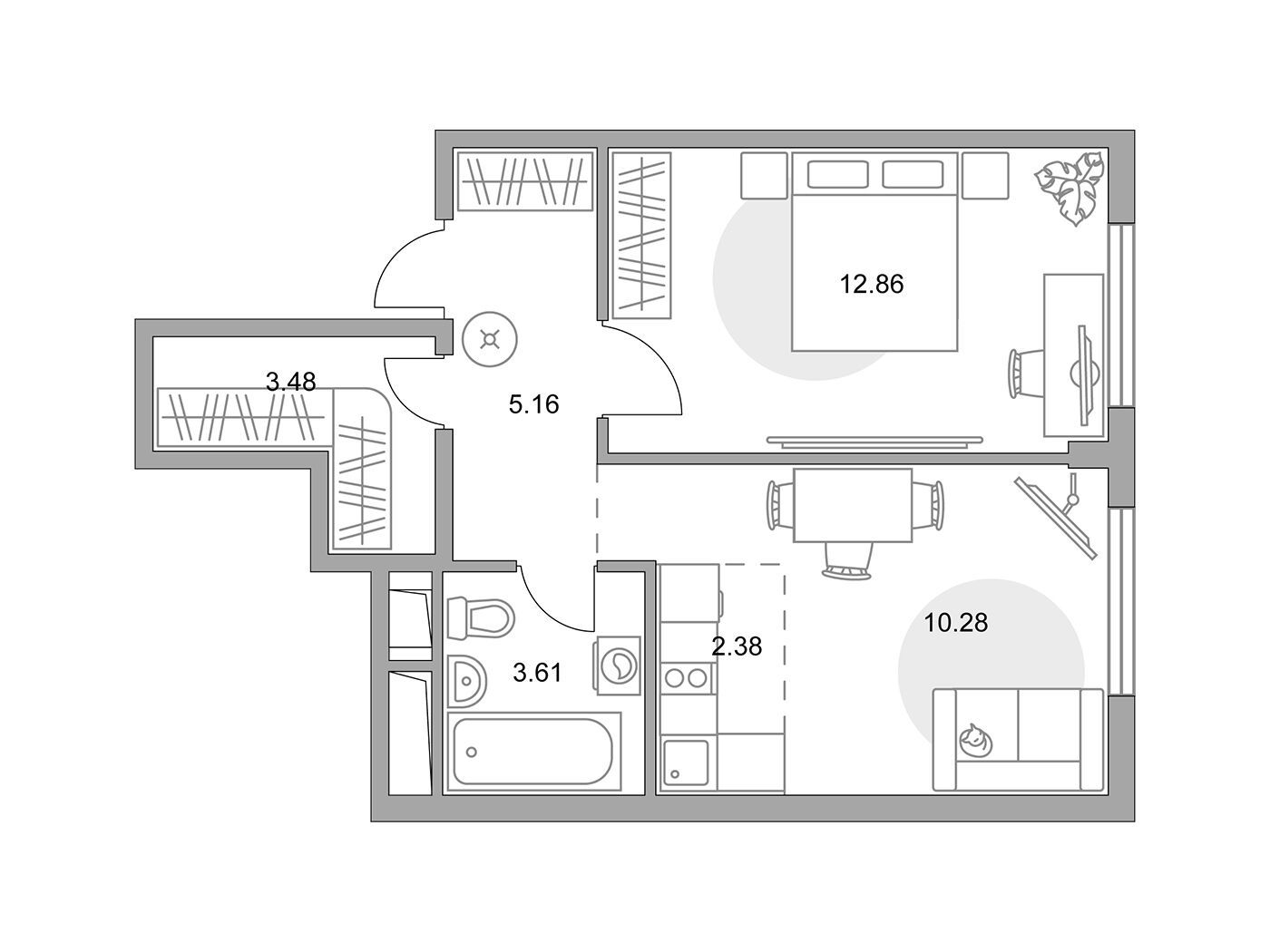 Планировка: 2-комн. квартира 37.77 м² в новостройке ЖК Аникеевский
