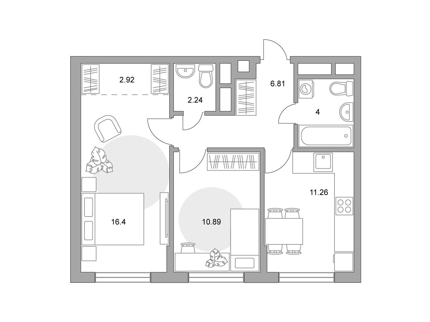 Планировка: 2-комн. квартира 54.52 м² в новостройке Императорские Мытищи