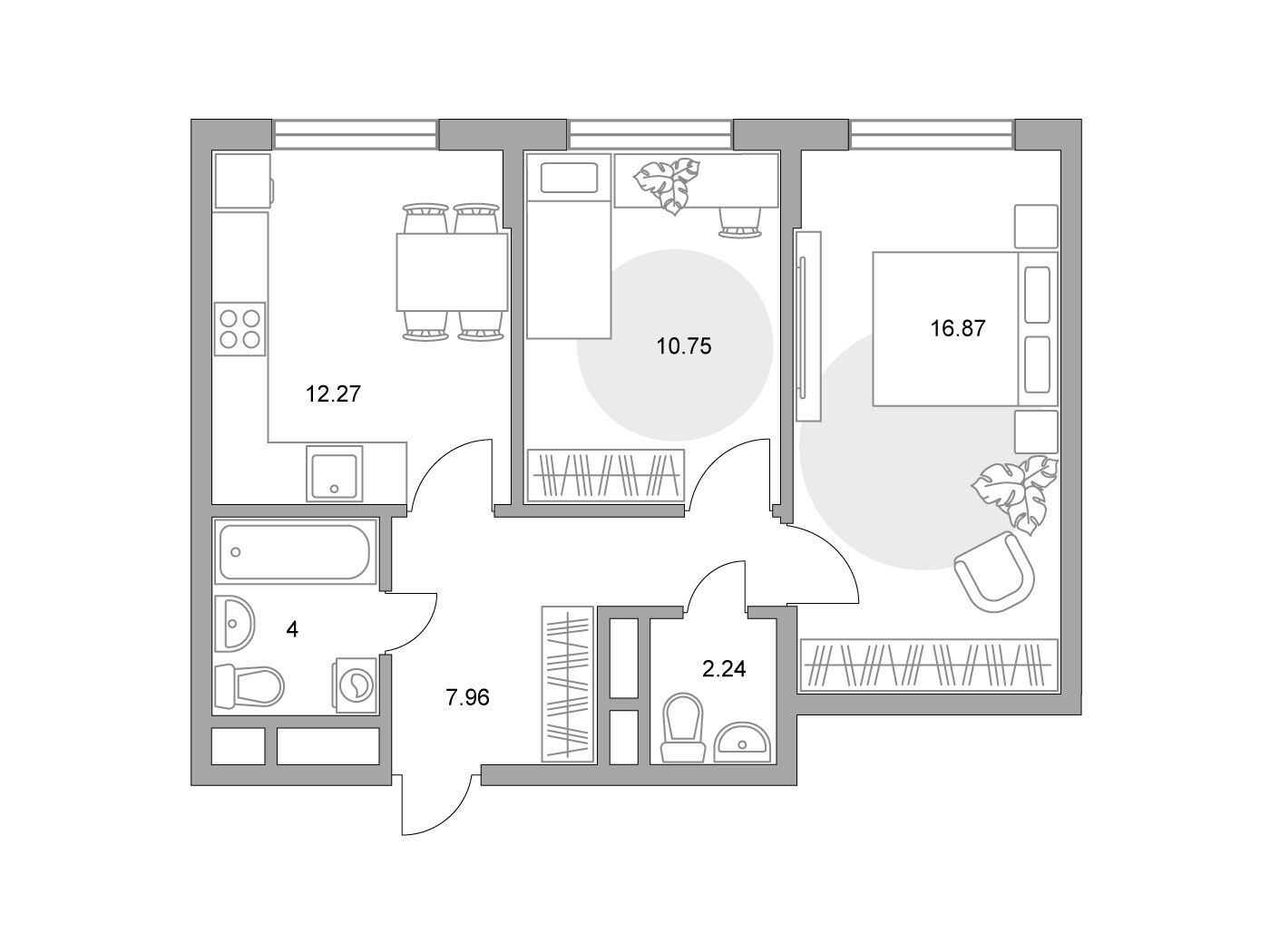 Планировка: 2-комн. квартира 54.09 м² в новостройке Императорские Мытищи