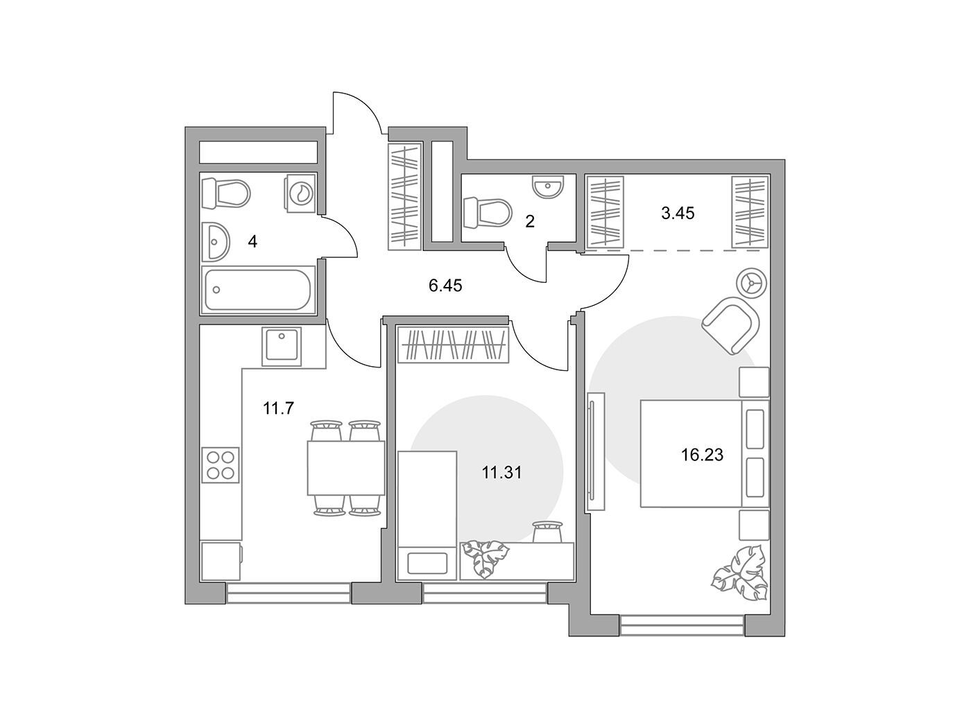 Планировка: 2-комн. квартира 55.14 м² в новостройке Императорские Мытищи