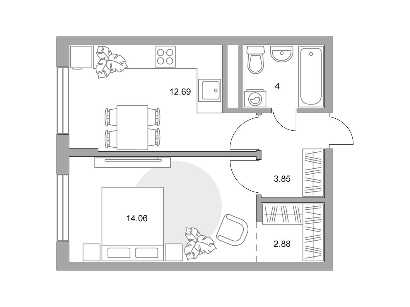 Планировка: Студия 37.48 м² в новостройке Императорские Мытищи