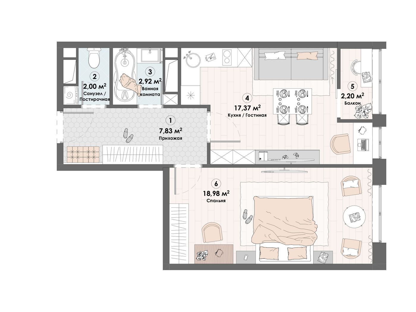 Планировка: 1-комн. квартира 51.30 м² в новостройке ЖК Триумф (Пушкино)