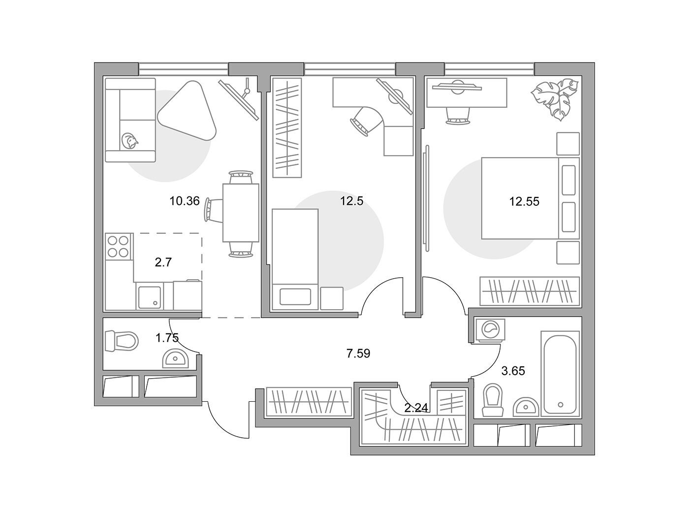 Планировка: 3-комн. квартира 53.34 м² в новостройке ЖК Аникеевский