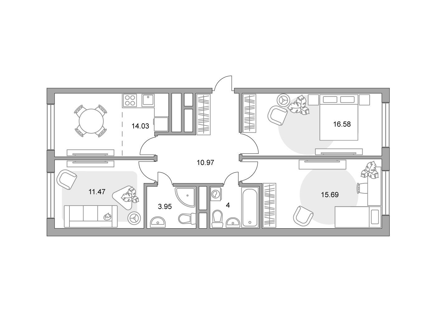 Планировка: 3-комн. квартира 76.69 м² в новостройке Императорские Мытищи