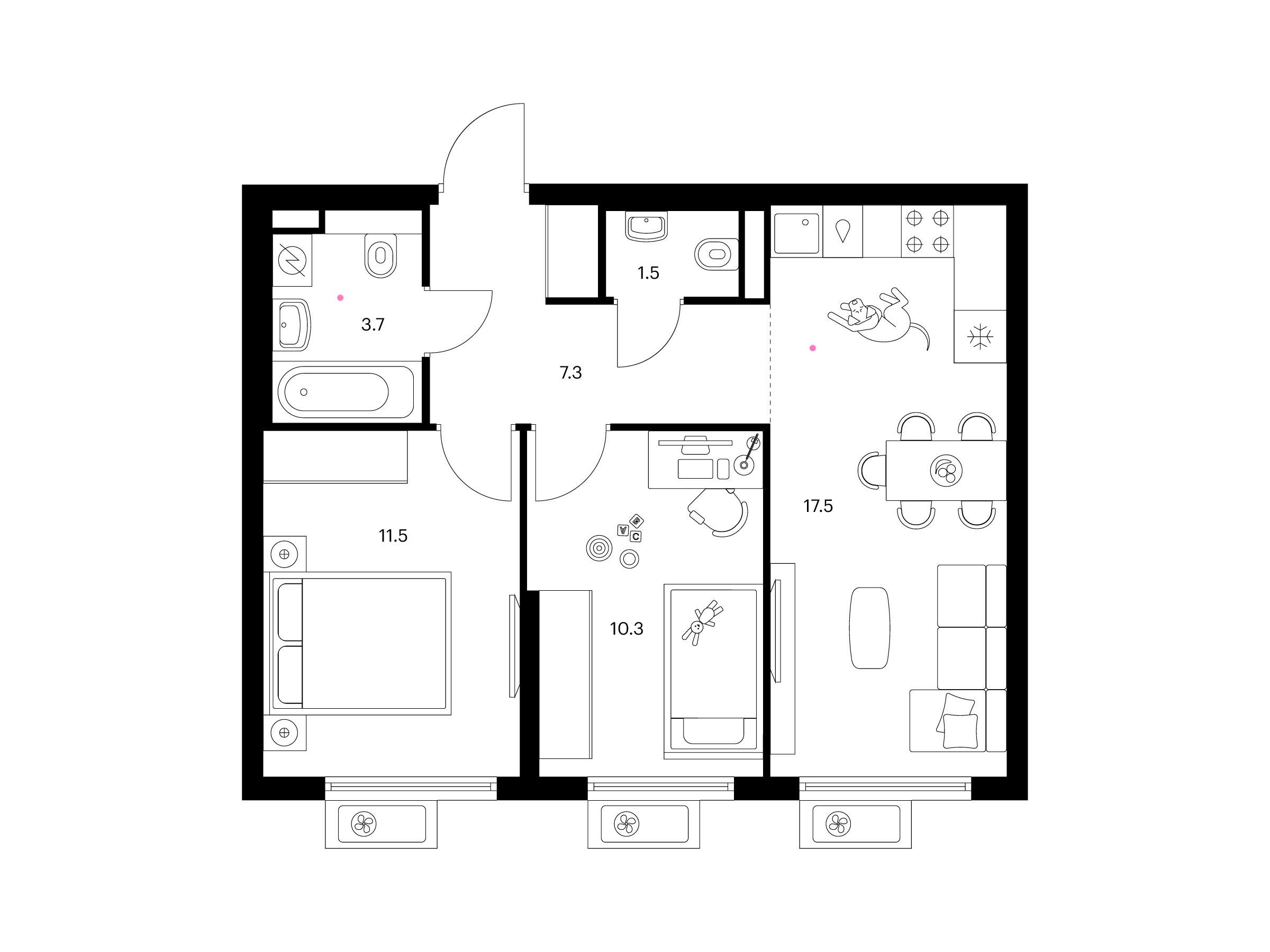 Планировка: 2-комн. квартира 51.80 м² в новостройке ЖК Белая Дача парк