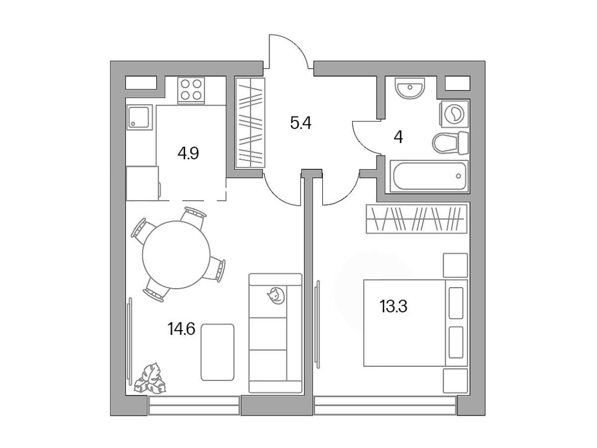 Планировка: 2-комн. квартира 42.20 м² в новостройке ЖК Бригантина