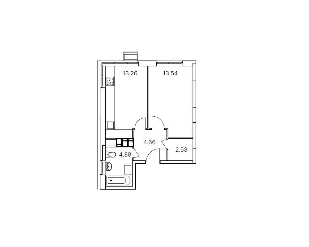 Планировка: 1-комн. квартира 38.87 м² в новостройке ЖК Новотомилино