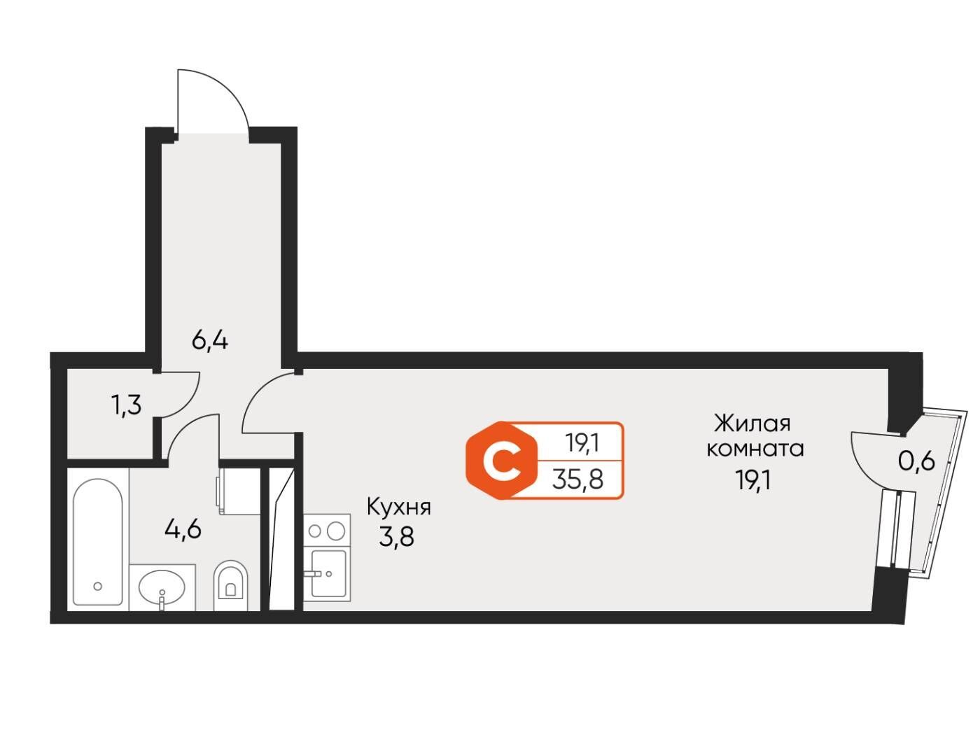 Планировка: Студия 35.40 м² в новостройке Фрунзенский