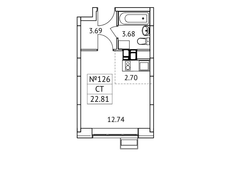Планировка: Студия 22.81 м² в новостройке Новотомилино