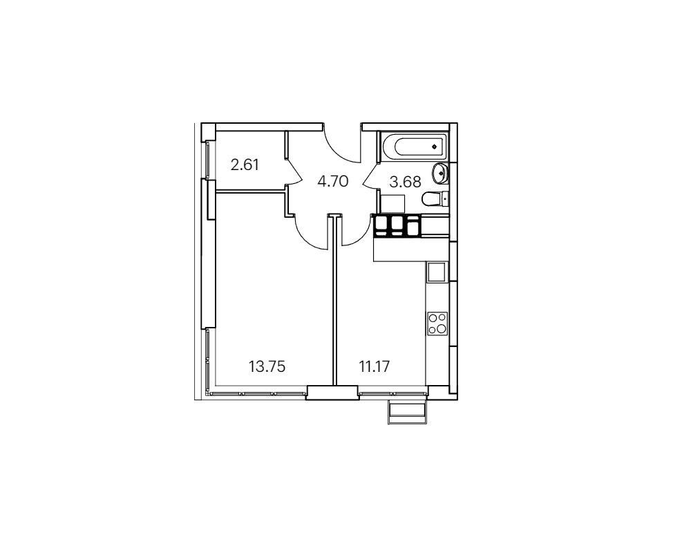 Планировка: 1-комн. квартира 35.91 м² в новостройке ЖК Новотомилино