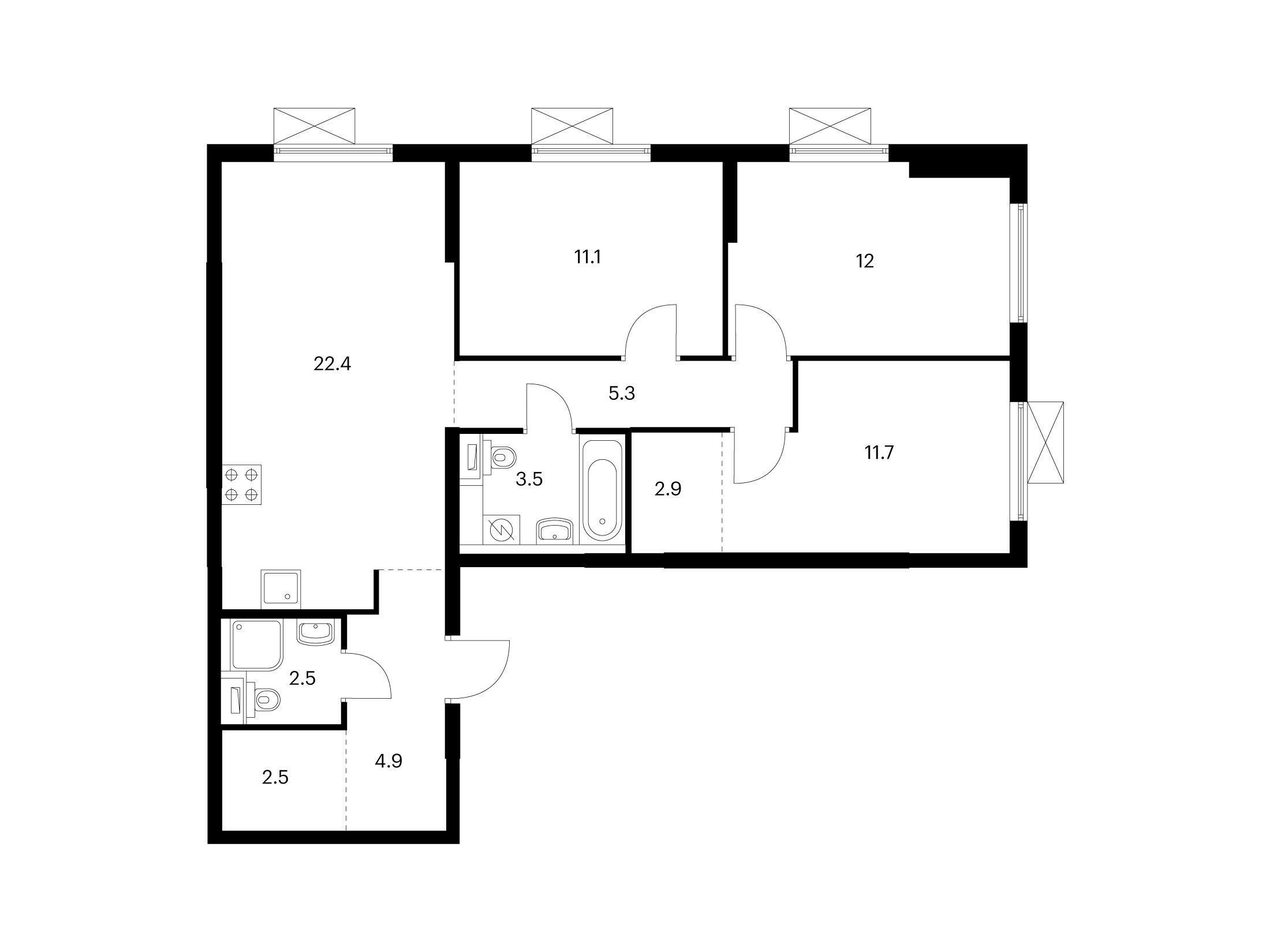 Планировка: 3-комн. квартира 78.80 м² в новостройке Кузьминский лес