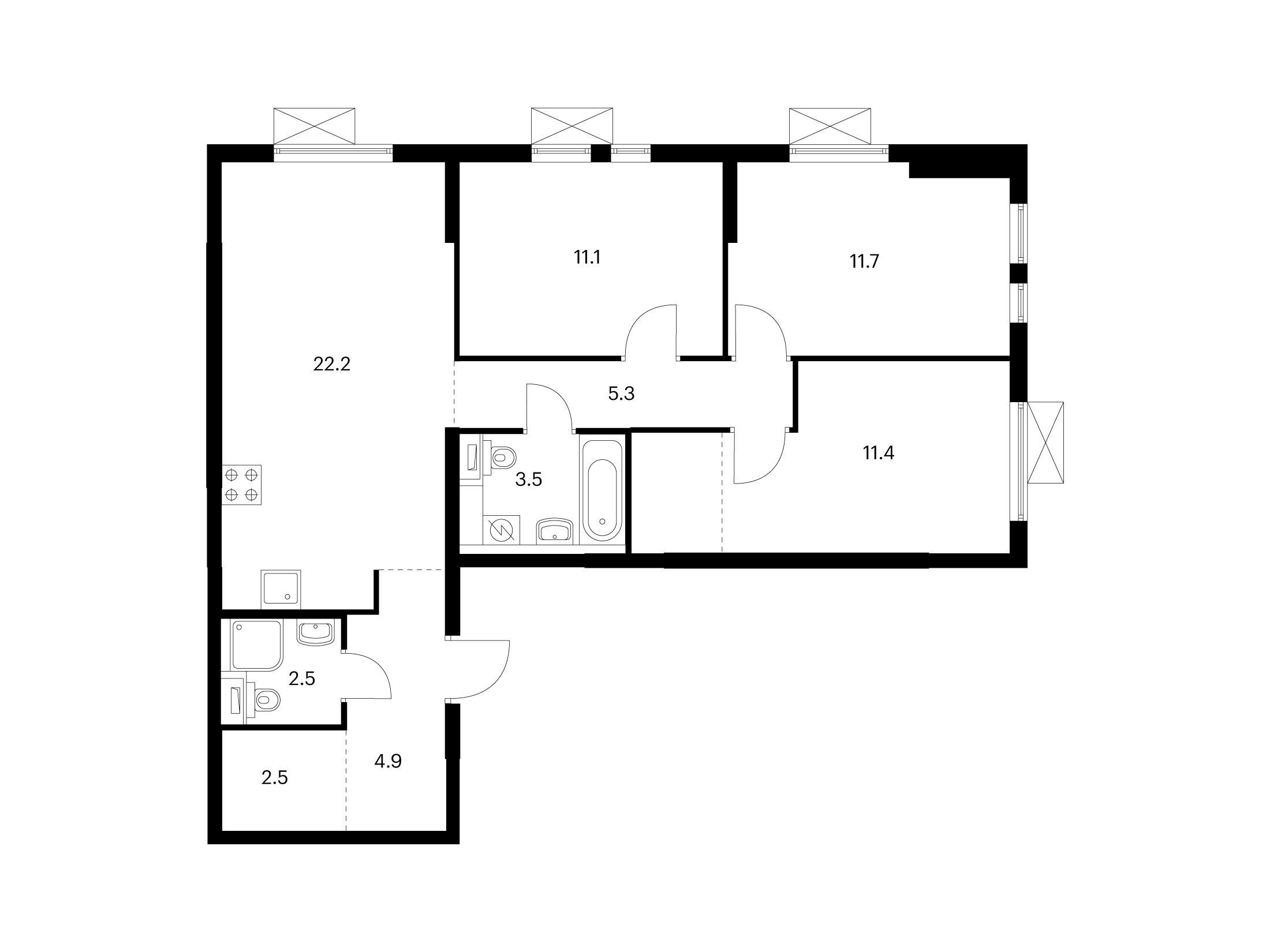 Планировка: 3-комн. квартира 77.90 м² в новостройке Кузьминский лес