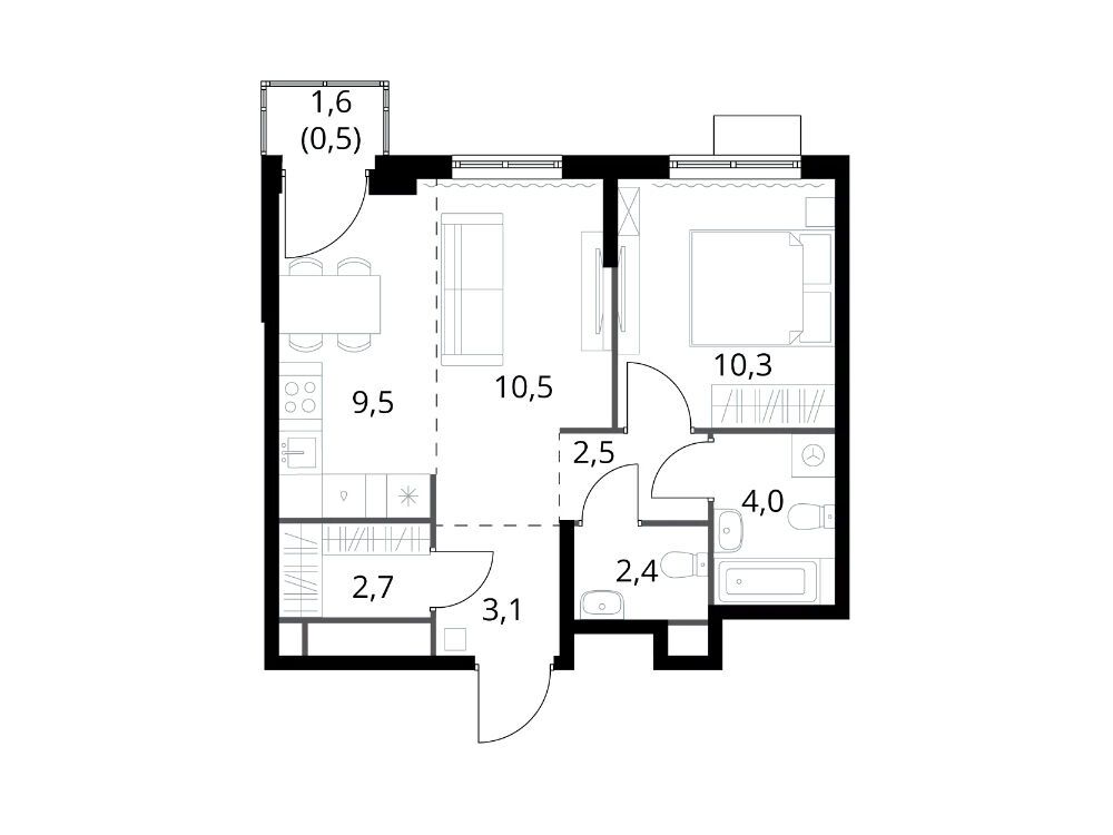 Планировка: 2-комн. квартира 45.50 м² в новостройке 1-й Химкинский