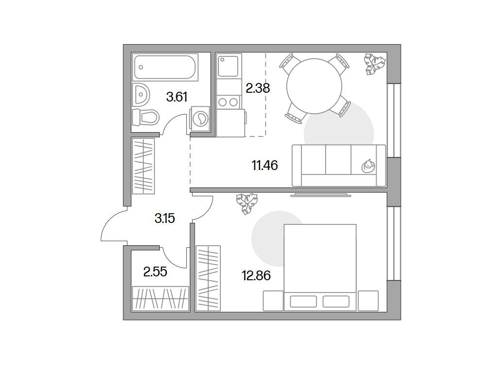 Планировка: 2-комн. квартира 36.01 м² в новостройке Аникеевский