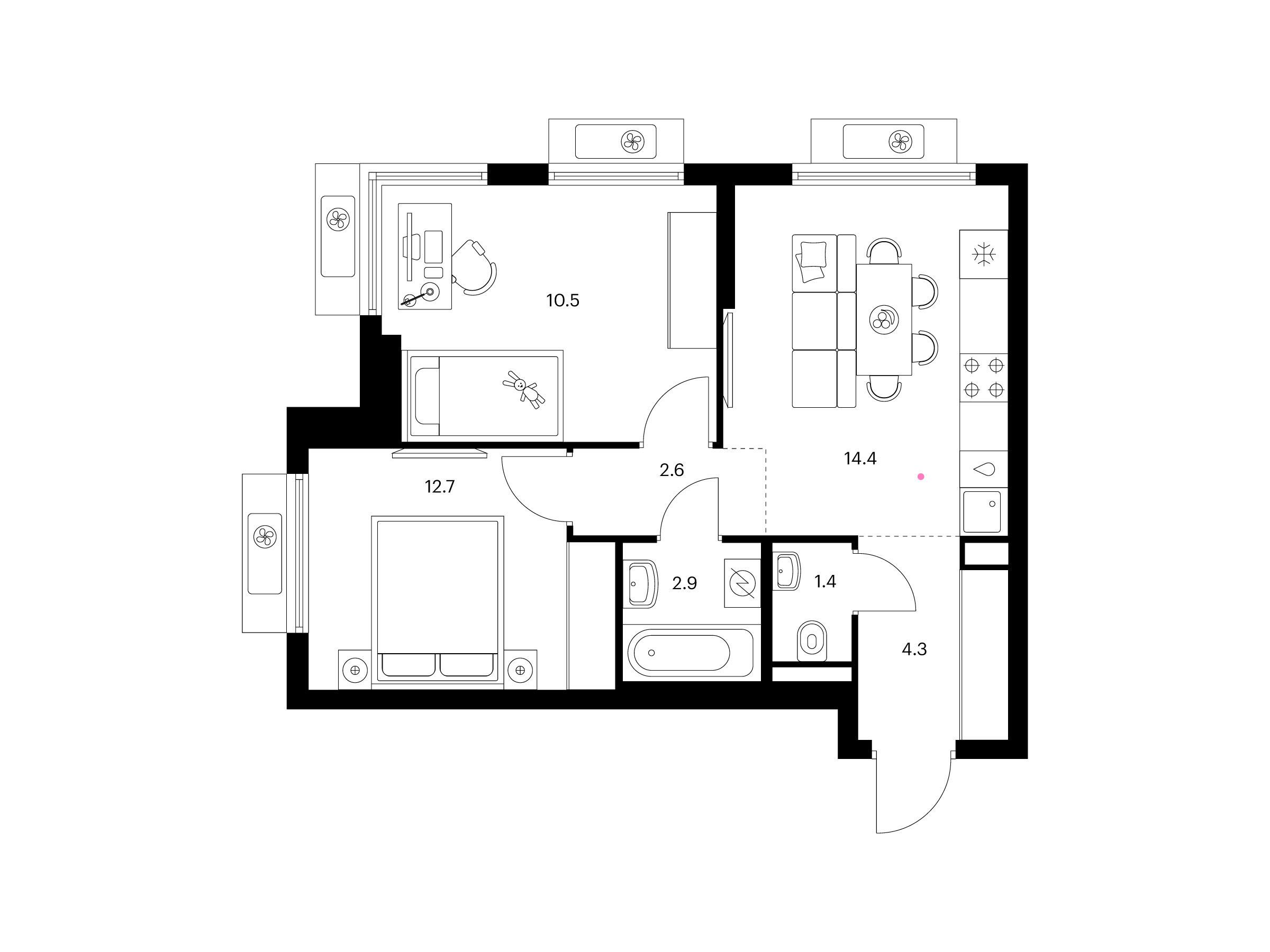 Планировка: 2-комн. квартира 48.80 м² в новостройке ЖК Белая Дача парк